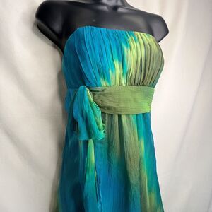Laundry by Shelli Segal 100% Silk Strapless Tie Dye Ombre Hi-Low Dress Wedding 8